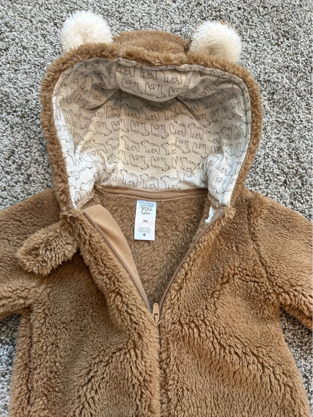 NEW Carter's Brown Plush Hooded Baby Snowsuit